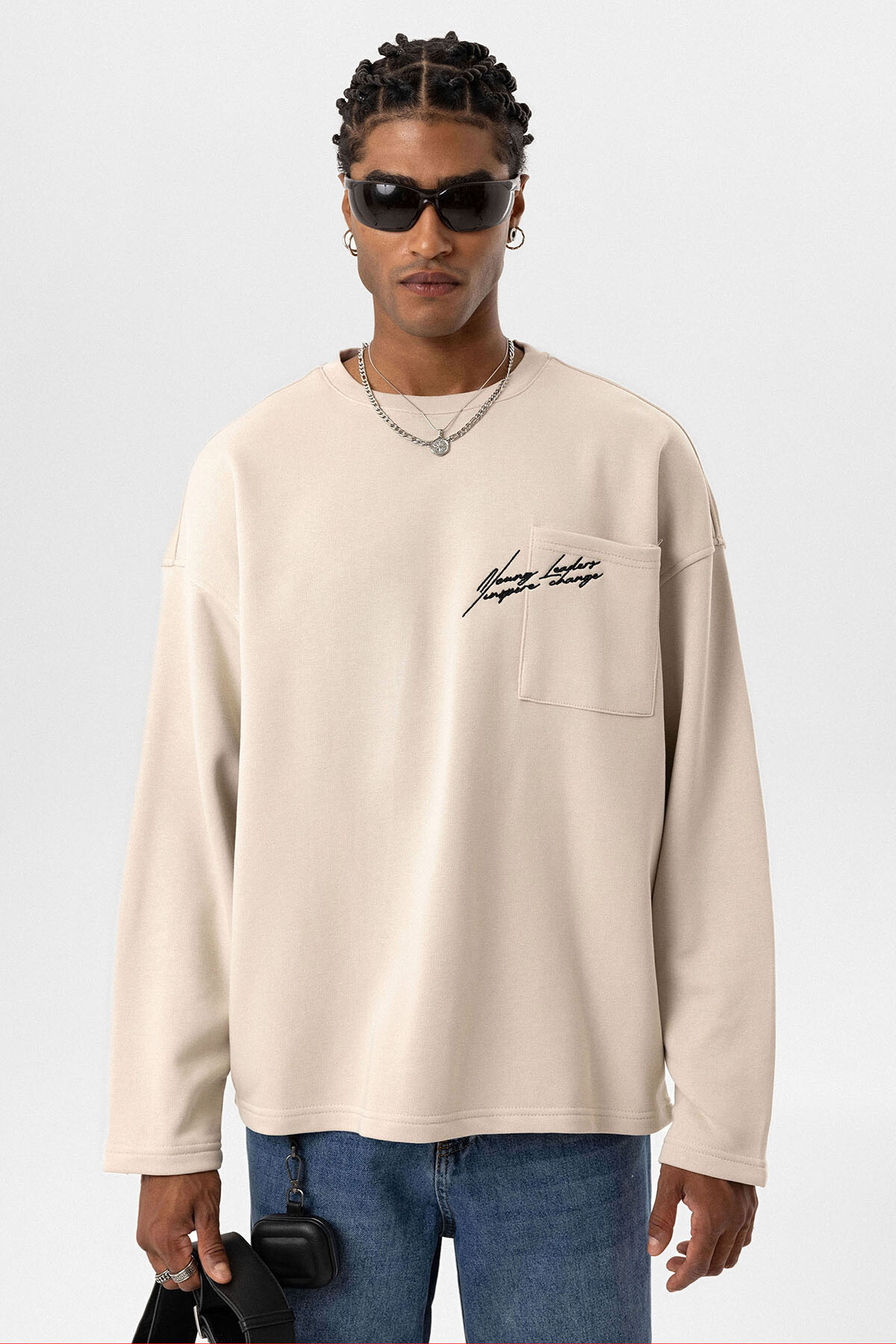 CEP DETAYLI OVERSIZE SWEATSHIRT TAŞ