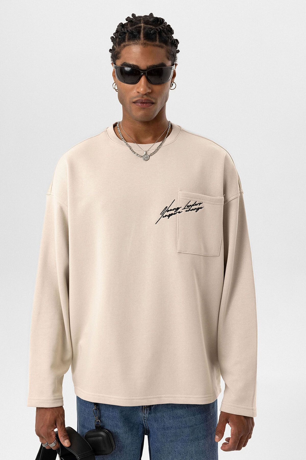 CEP DETAYLI OVERSIZE SWEATSHIRT TAŞ