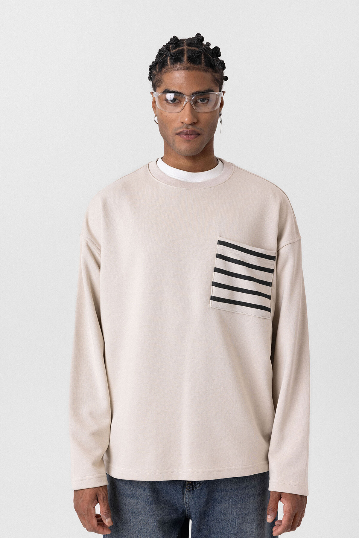 CEP DETAYLI OVERSIZE SWEATSHIRT TAŞ