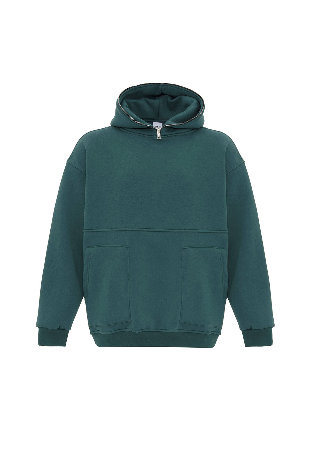 ÇİFT CEP FERMUAR DETAYLI KAPÜŞONLU SWEATSHIRT PETROL