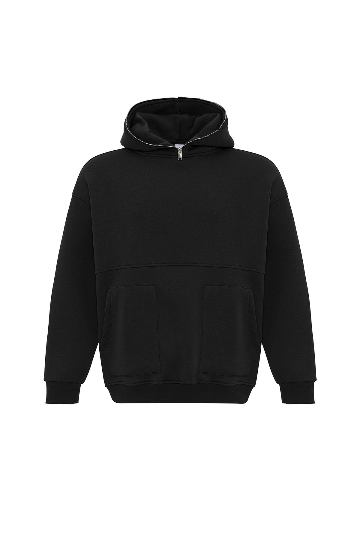 ÇİFT CEP FERMUAR DETAYLI KAPÜŞONLU SWEATSHIRT SİYAH