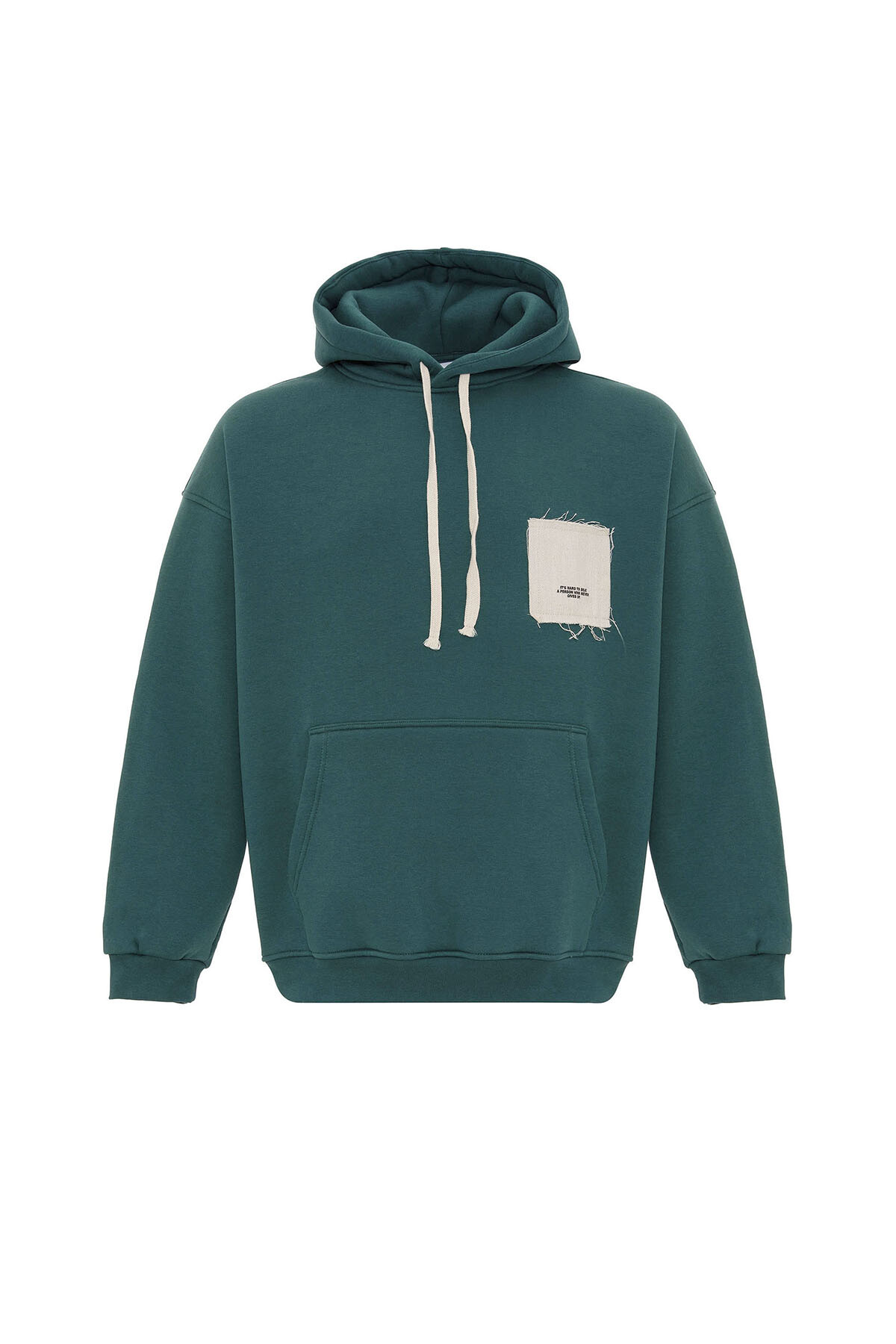 ETİKET DETAYLI OVERSIZE KAPÜŞONLU SWEATSHIRT PETROL