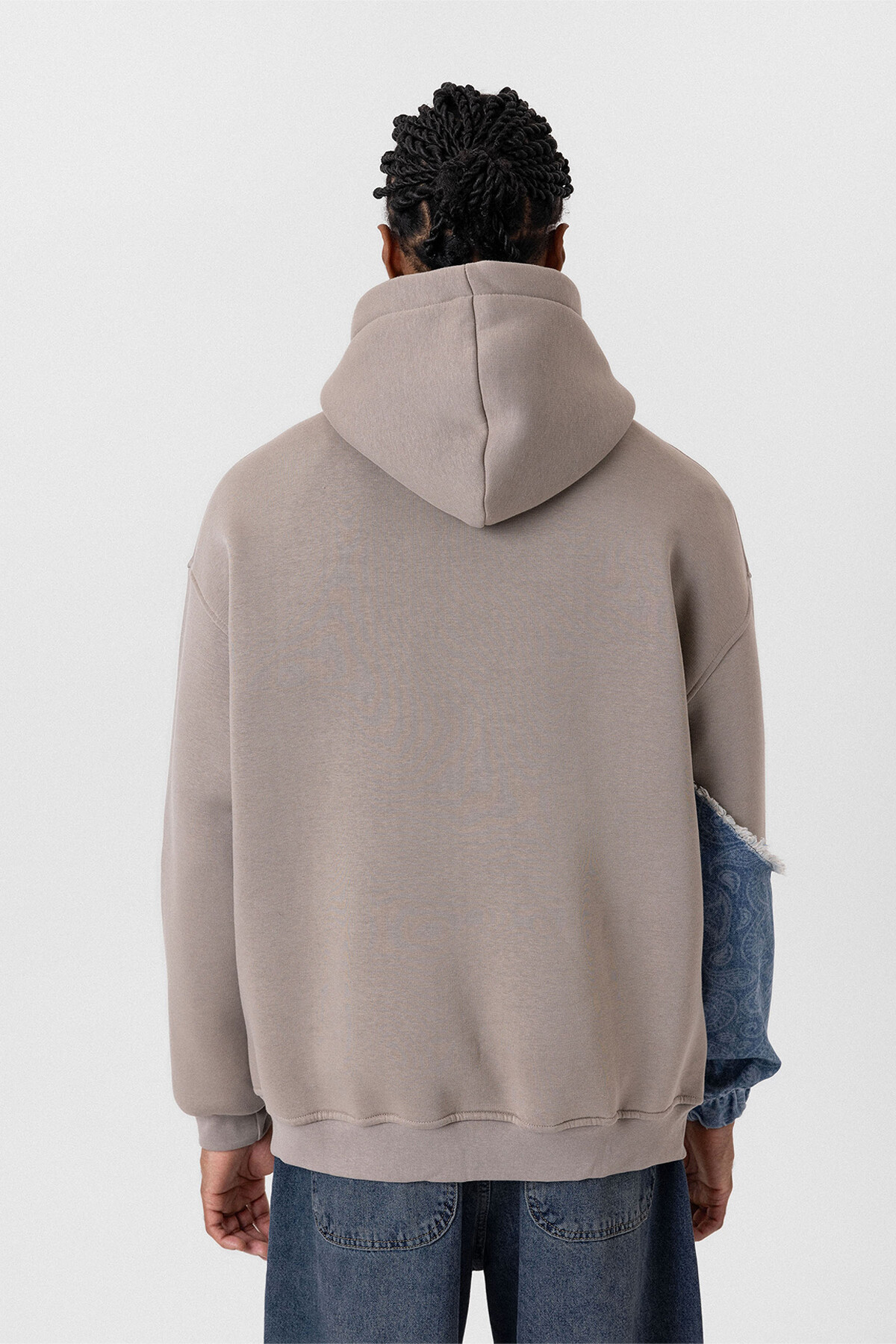 KAPÜŞONLU KOL DETAYLI OVERSIZE SWEATSHIRT VİZON