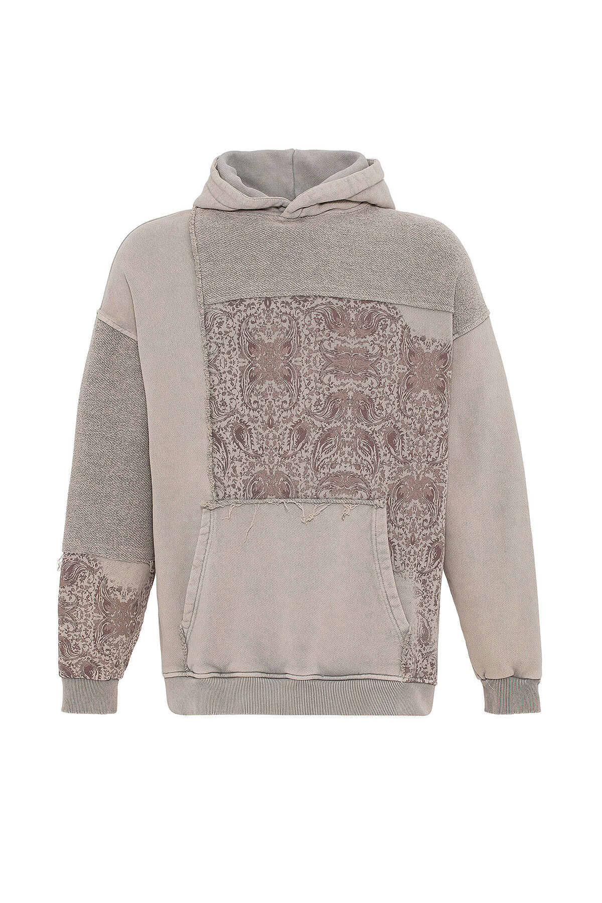 ÖN DİKİŞLİ ETNİK BASKILI OVERSIZE SWEATSHIRT TAŞ