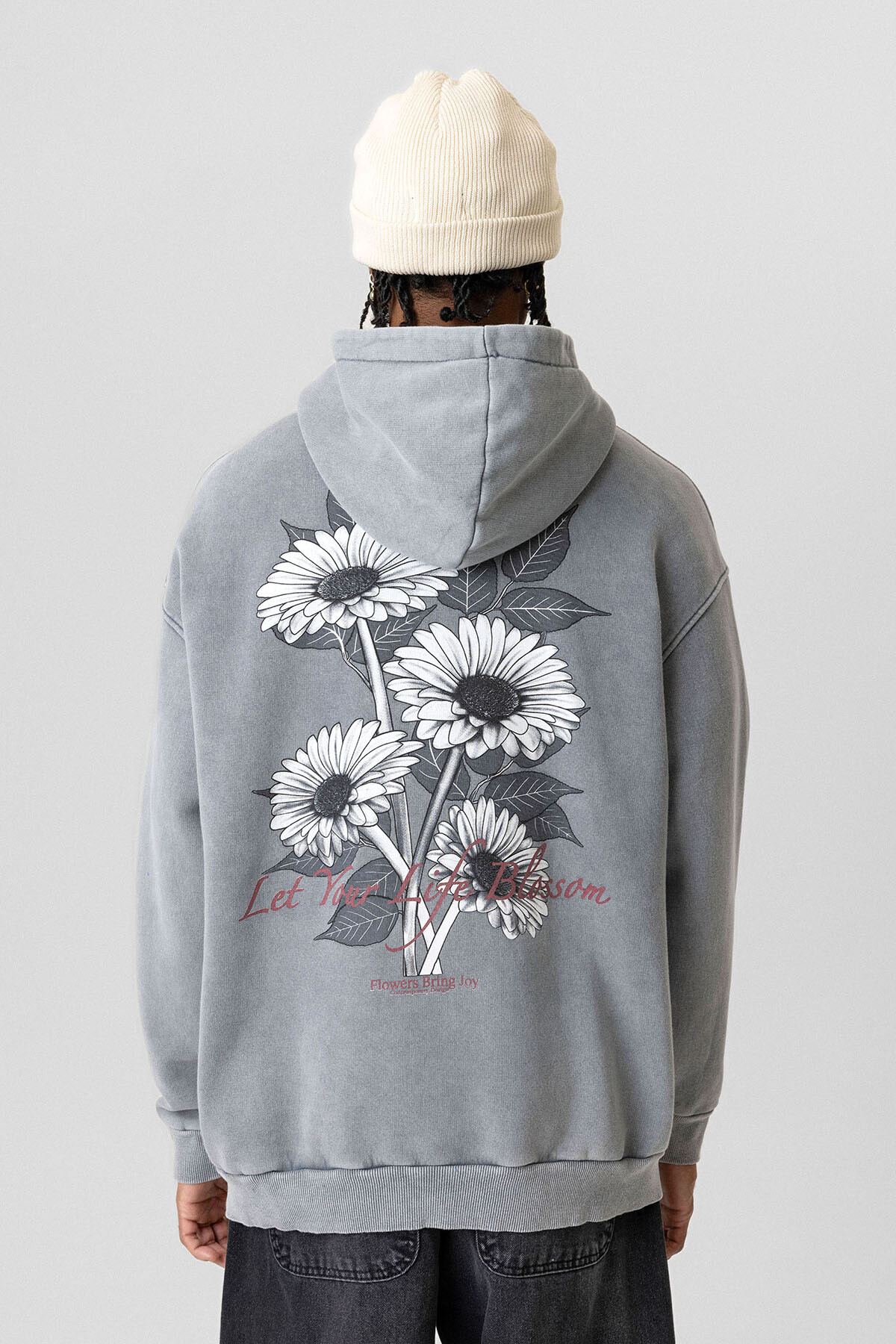 YAZI DETAYLI  YIKAMALI OVERSIZE SWEATSHIRT AÇIK GRİ