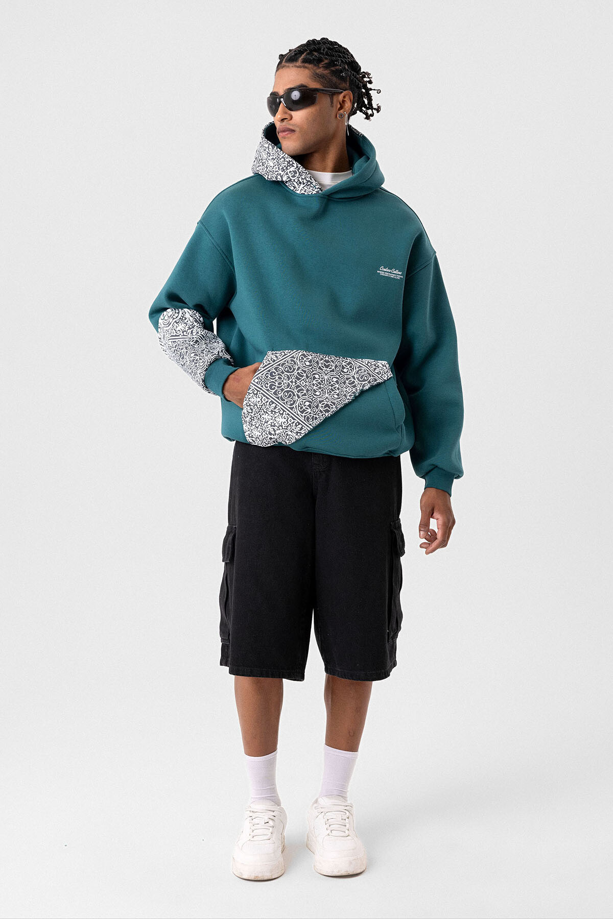 ETNİK DESEN BASKILI OVERSIZE SWEATSHIRT PETROL