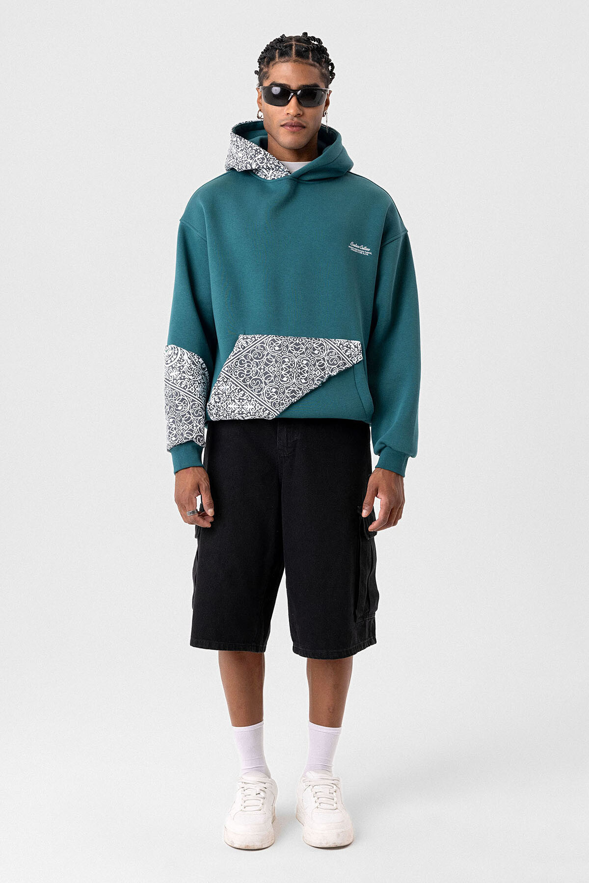 ETNİK DESEN BASKILI OVERSIZE SWEATSHIRT PETROL