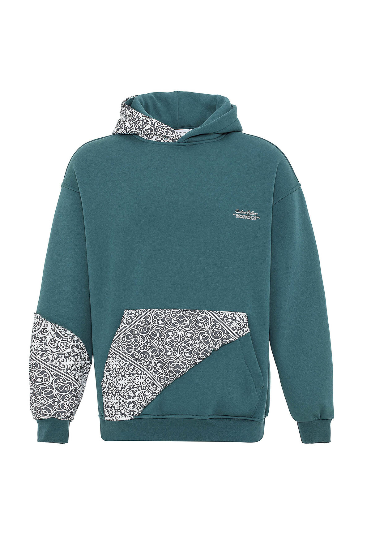 ETNİK DESEN BASKILI OVERSIZE SWEATSHIRT PETROL