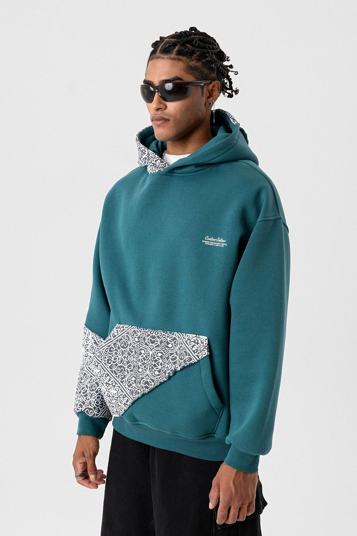 ETNİK DESEN BASKILI OVERSIZE SWEATSHIRT PETROL