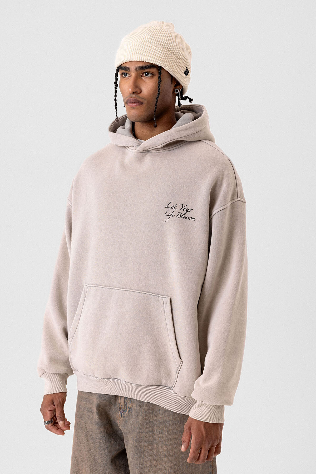 YAZI DETAYLI  YIKAMALI OVERSIZE SWEATSHIRT TAŞ