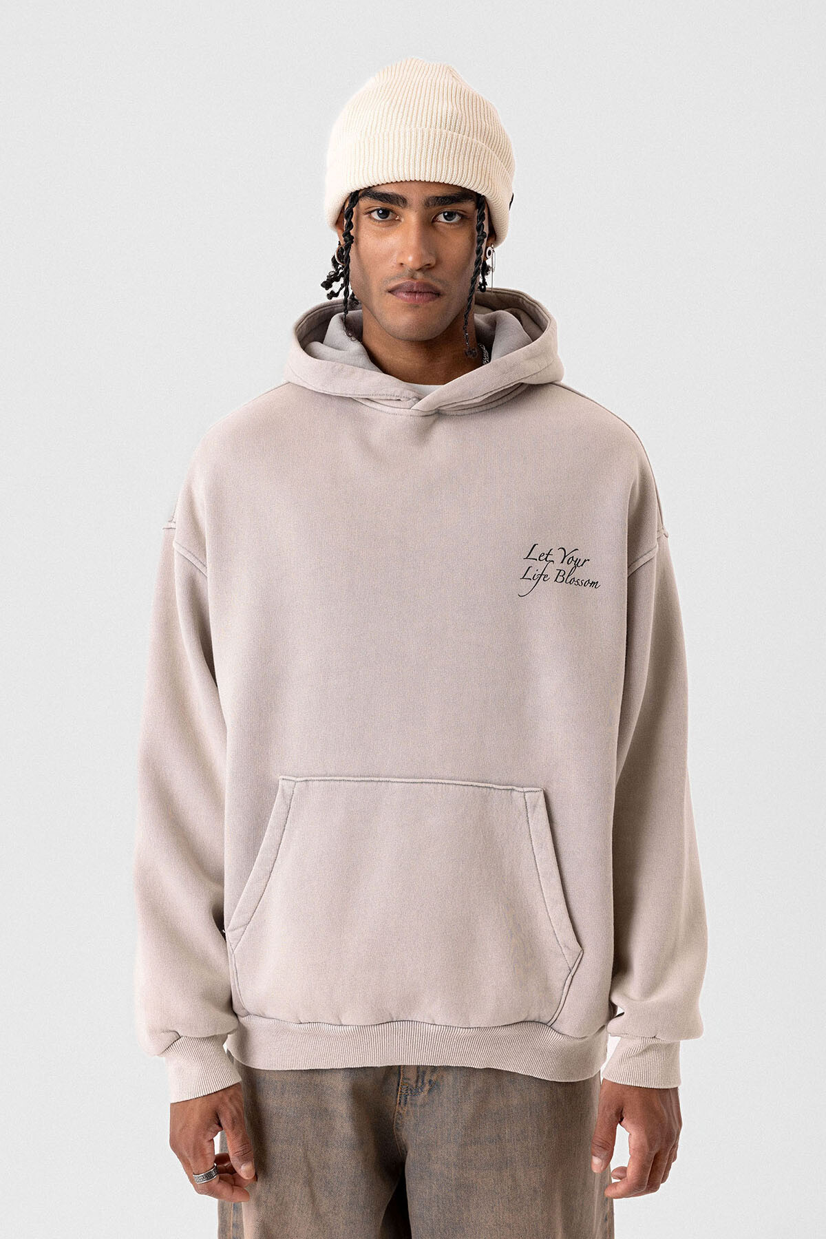 YAZI DETAYLI  YIKAMALI OVERSIZE SWEATSHIRT TAŞ