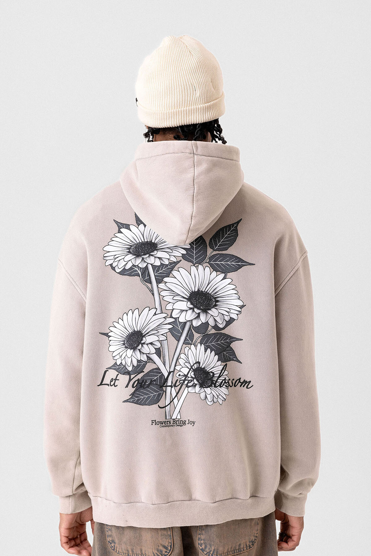 YAZI DETAYLI  YIKAMALI OVERSIZE SWEATSHIRT TAŞ