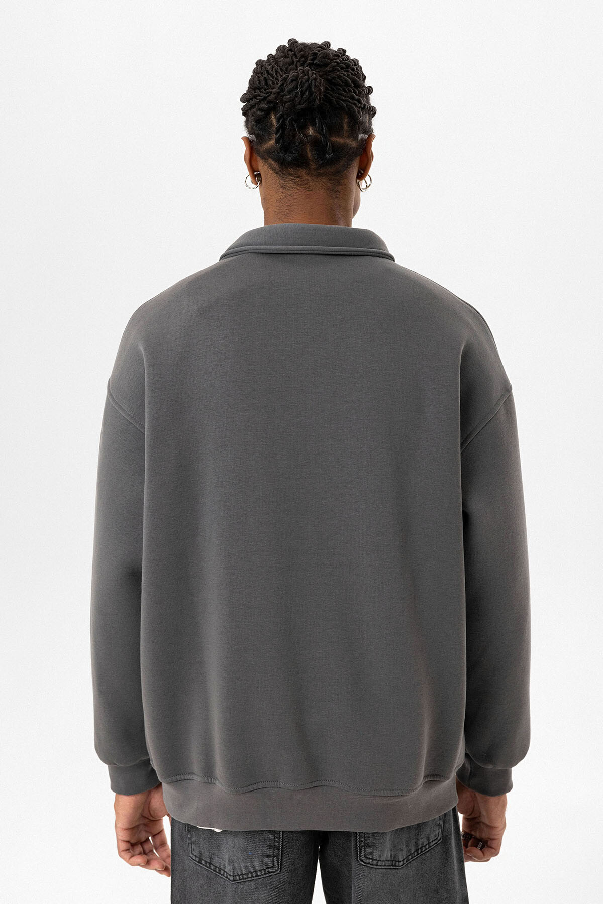 POLO YAKA BASKILI OVERSIZE SWEATSHIRT FÜME