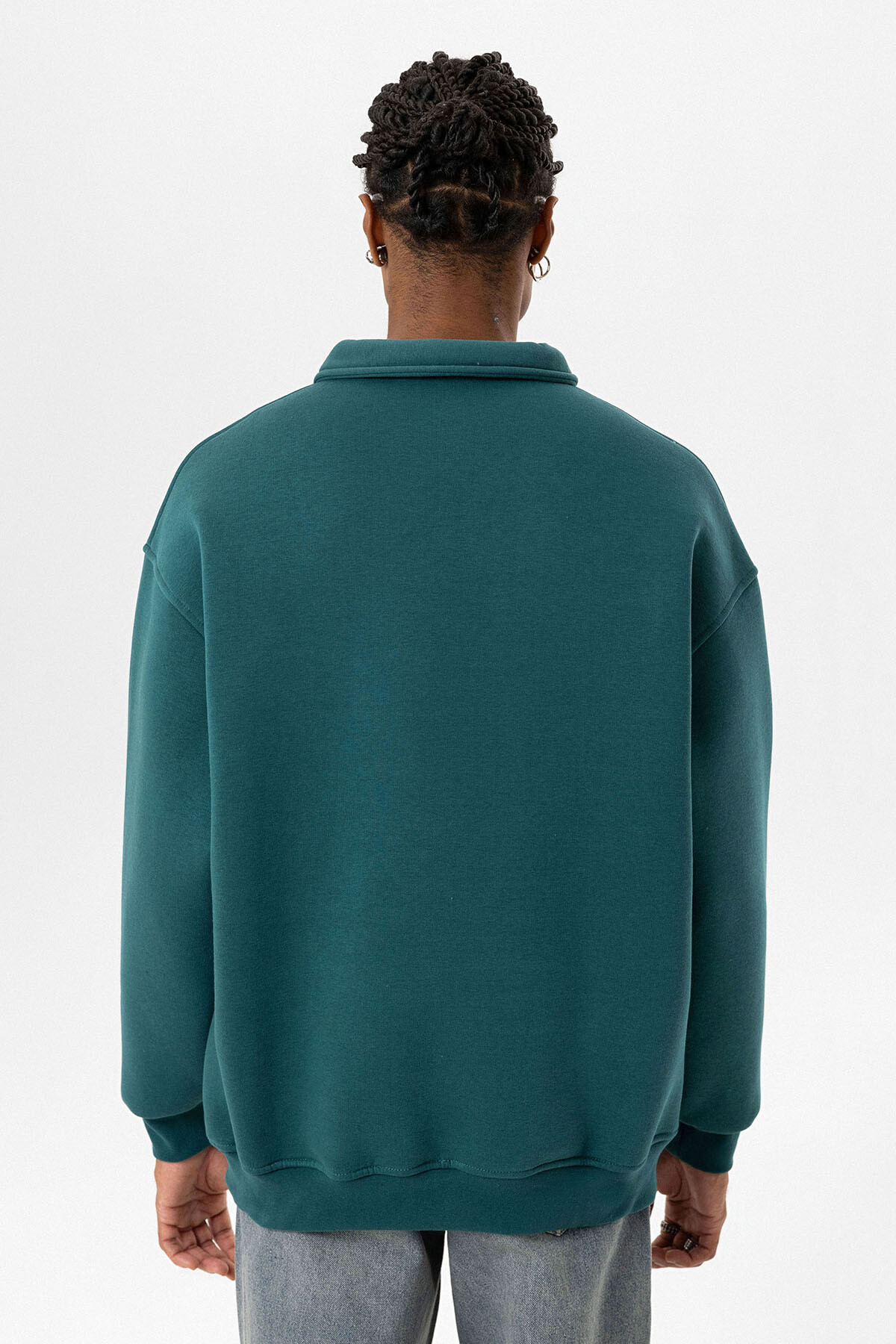 POLO YAKA BASKILI OVERSIZE SWEATSHIRT PETROL