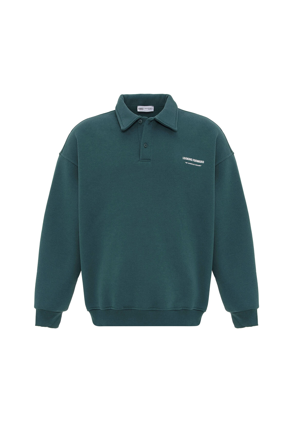 POLO YAKA BASKILI OVERSIZE SWEATSHIRT PETROL