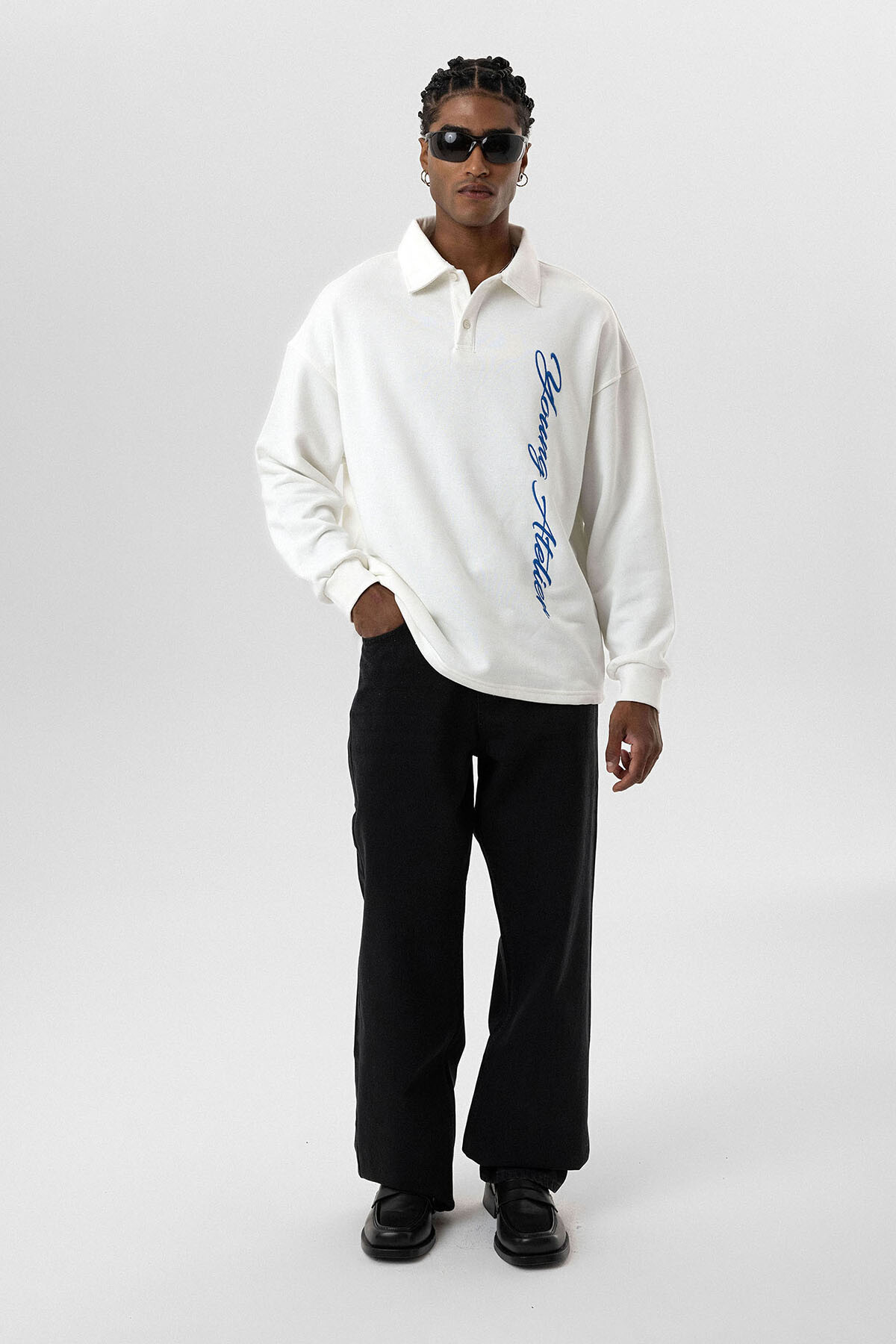 POLO YAKA YAZI DETAYLI OVERSIZE SWEATSHIRT EKRU