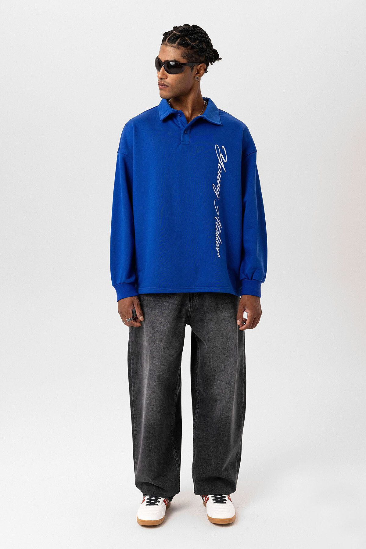 POLO YAKA YAZI DETAYLI OVERSIZE SWEATSHIRT SAKS