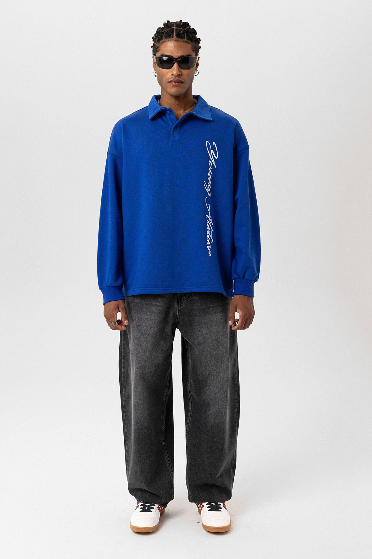 POLO YAKA YAZI DETAYLI OVERSIZE SWEATSHIRT SAKS