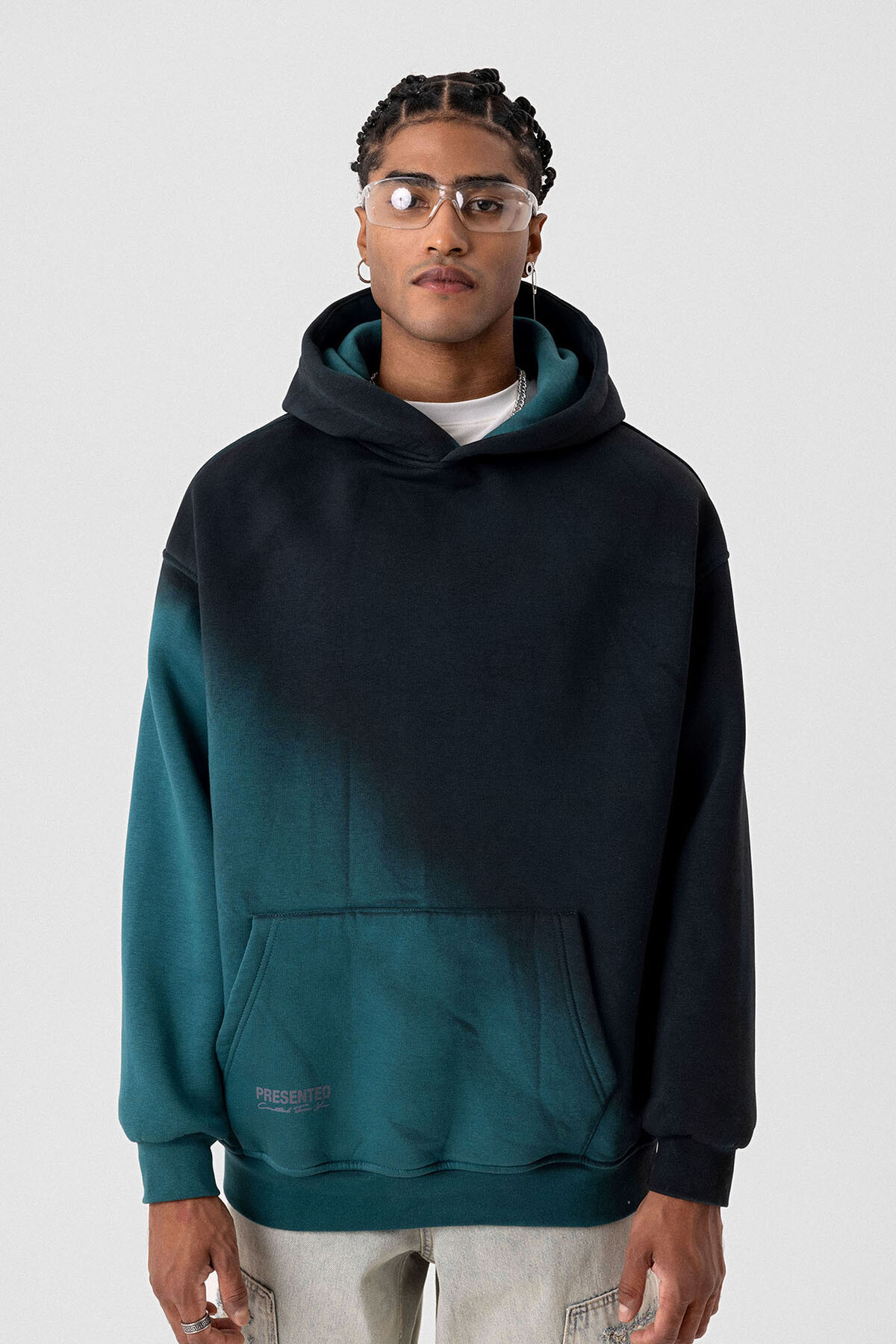 RENK GEÇİŞLİ  OVERSIZE KAPÜŞONLU SWEATSHIRT PETROL