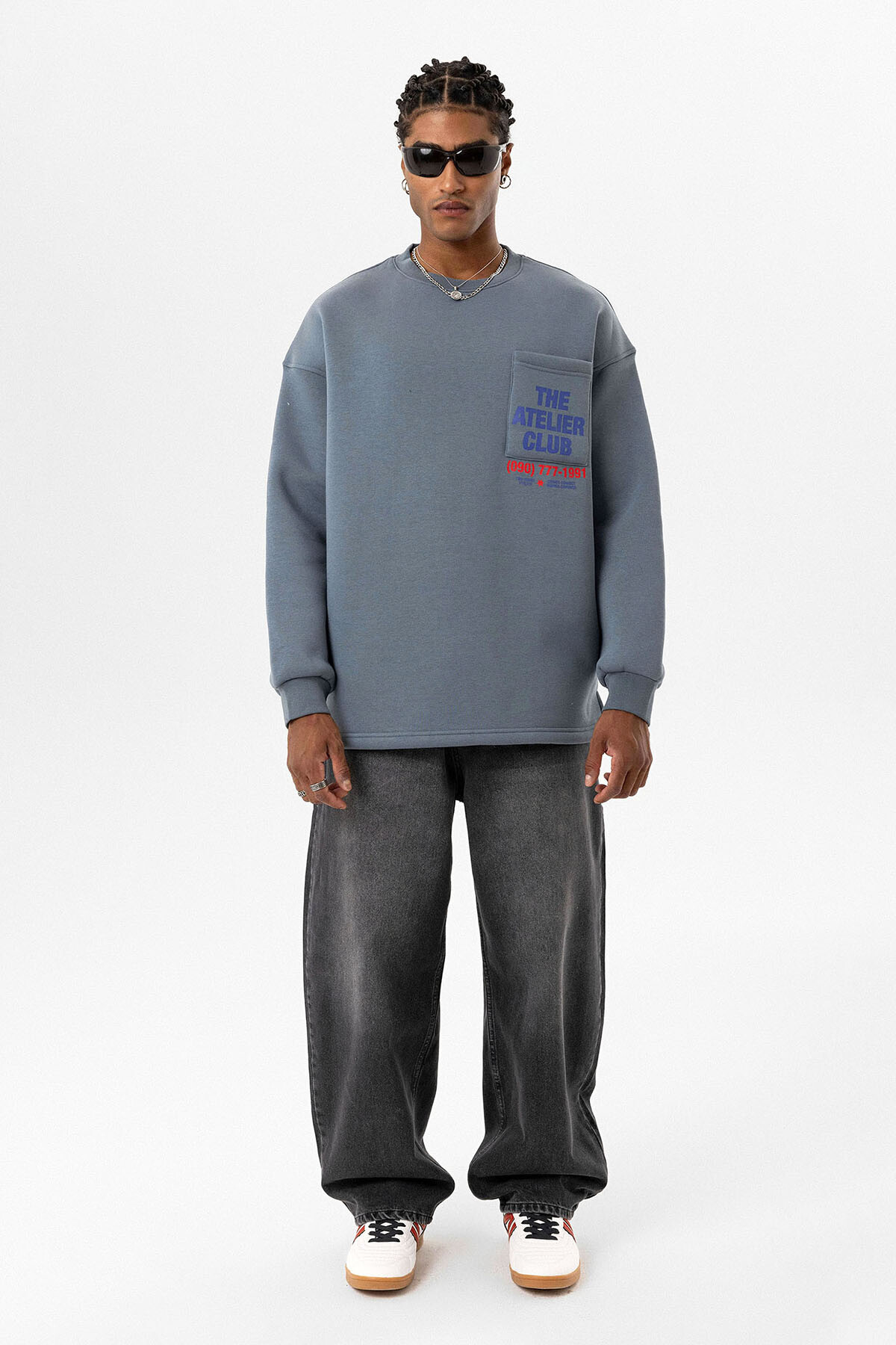 YAZI BASKILI OVERSIZE SWEATSHIRT FÜME