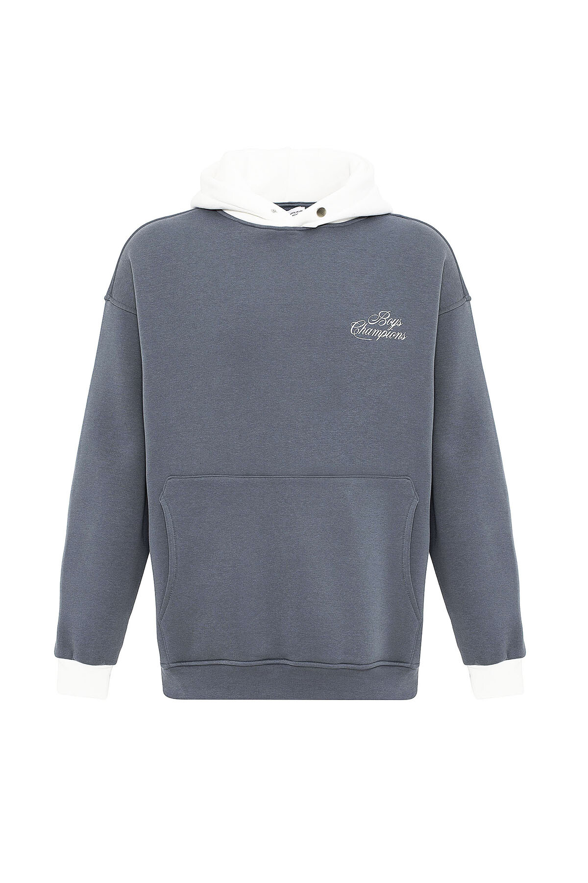 YAZI DETAYLI OVERSIZE KAPÜŞONLU SWEATSHIRT AÇIK FÜME