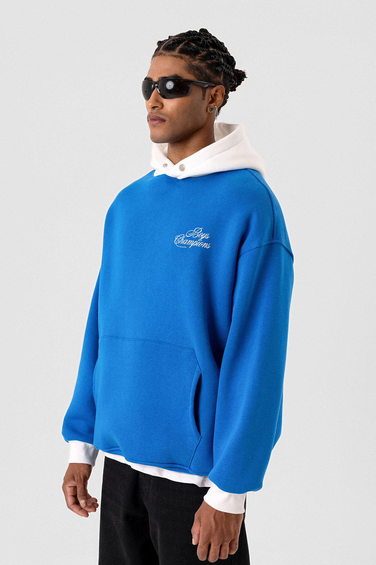 YAZI DETAYLI OVERSIZE KAPÜŞONLU SWEATSHIRT TURKUAZ