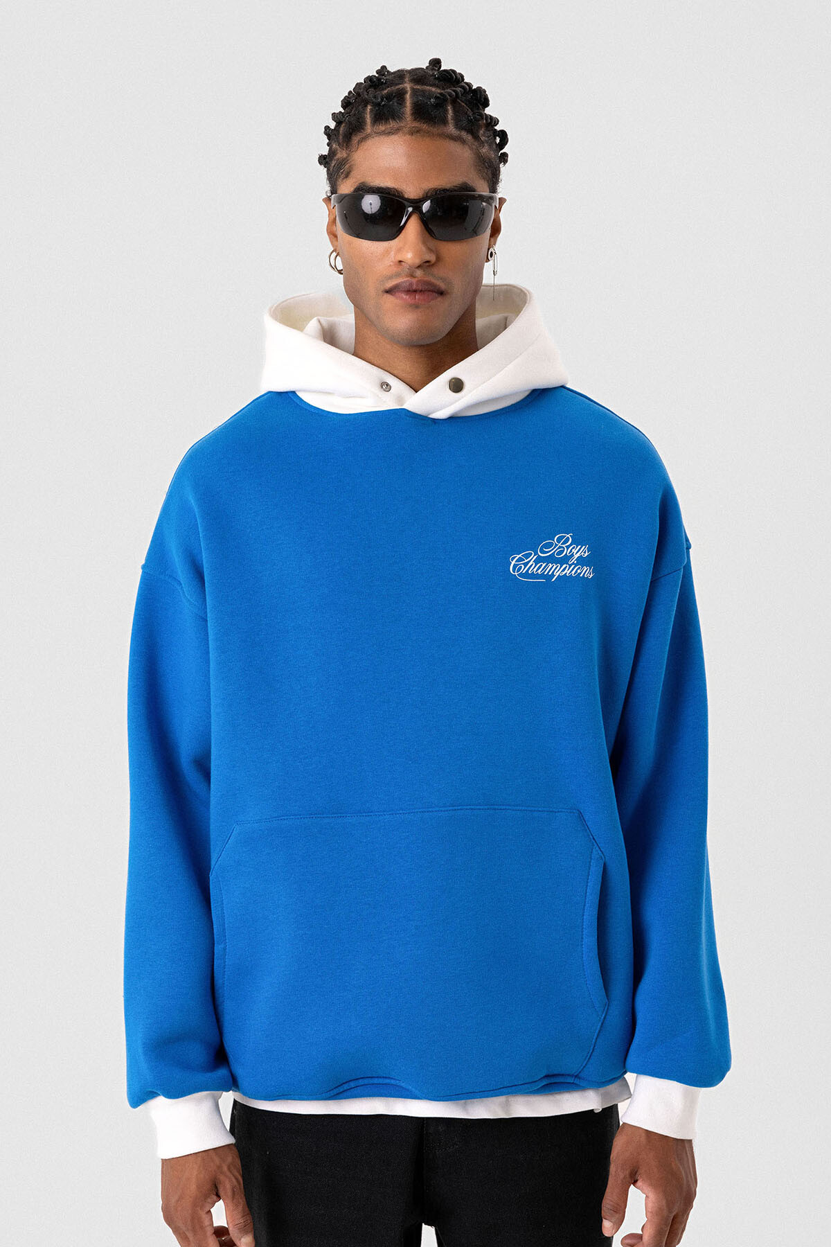 YAZI DETAYLI OVERSIZE KAPÜŞONLU SWEATSHIRT TURKUAZ