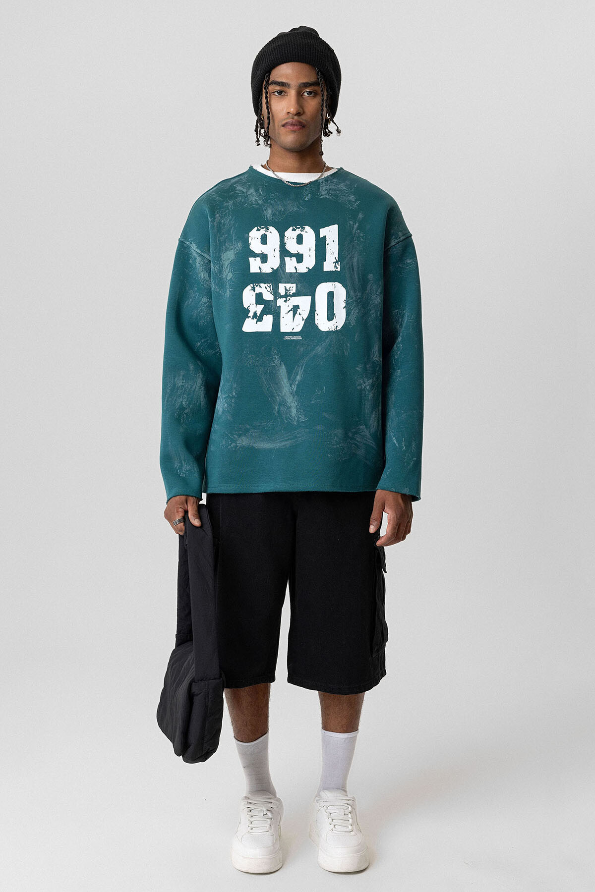 YAZI DETAYLI OVERSIZE SWEATSHIRT PETROL