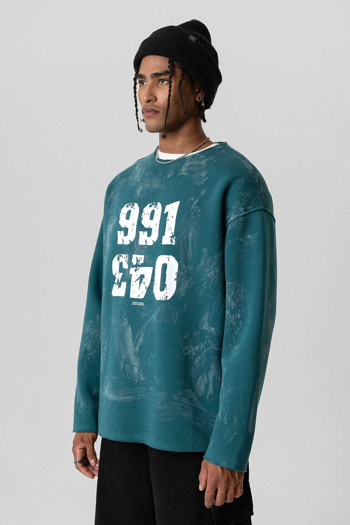 YAZI DETAYLI OVERSIZE SWEATSHIRT PETROL