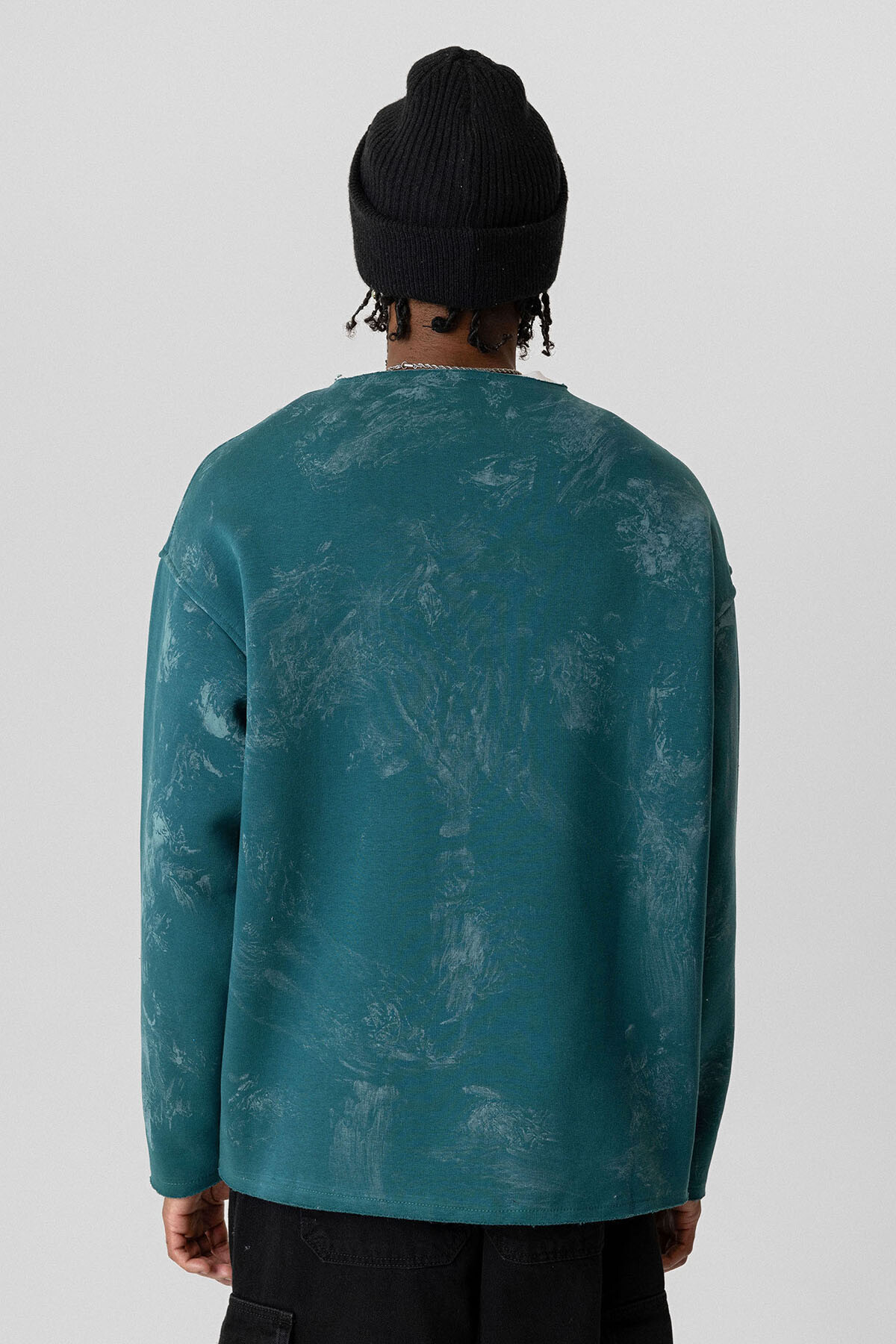 YAZI DETAYLI OVERSIZE SWEATSHIRT PETROL