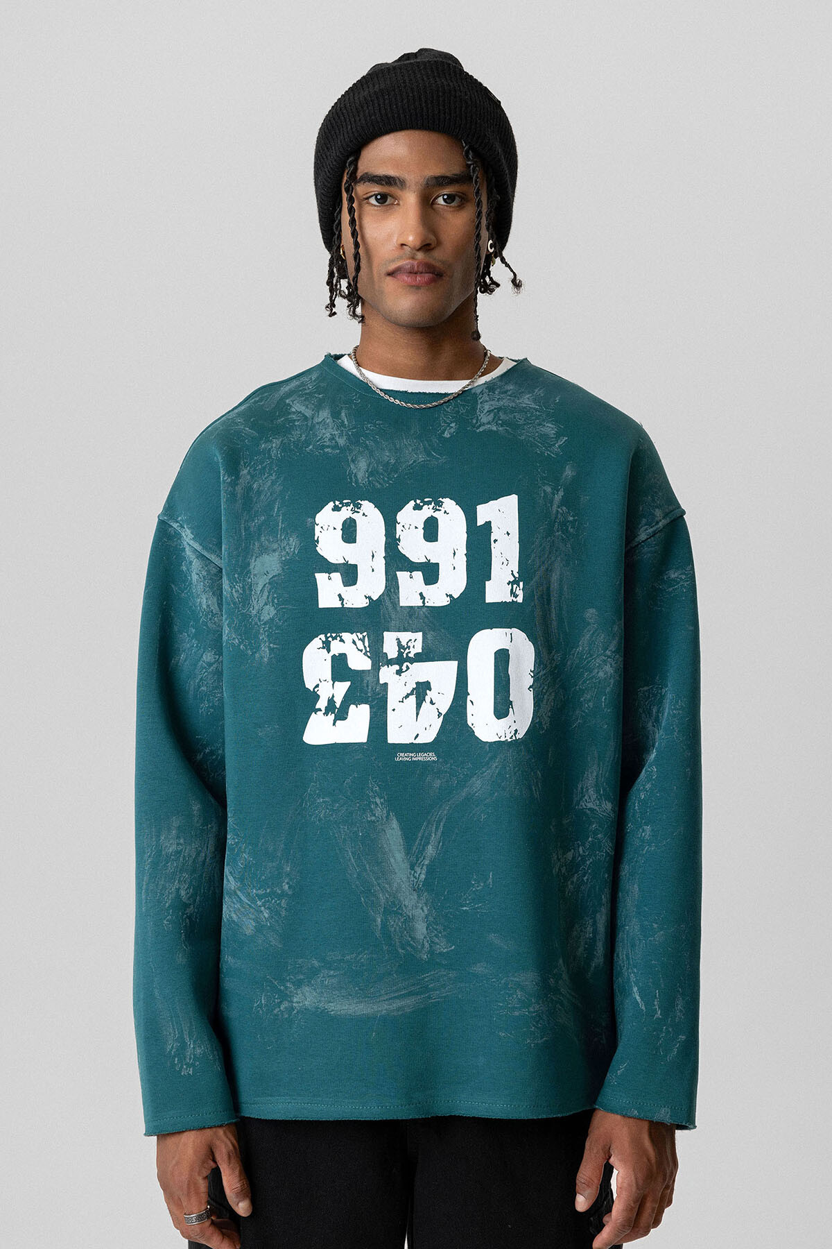 YAZI DETAYLI OVERSIZE SWEATSHIRT PETROL