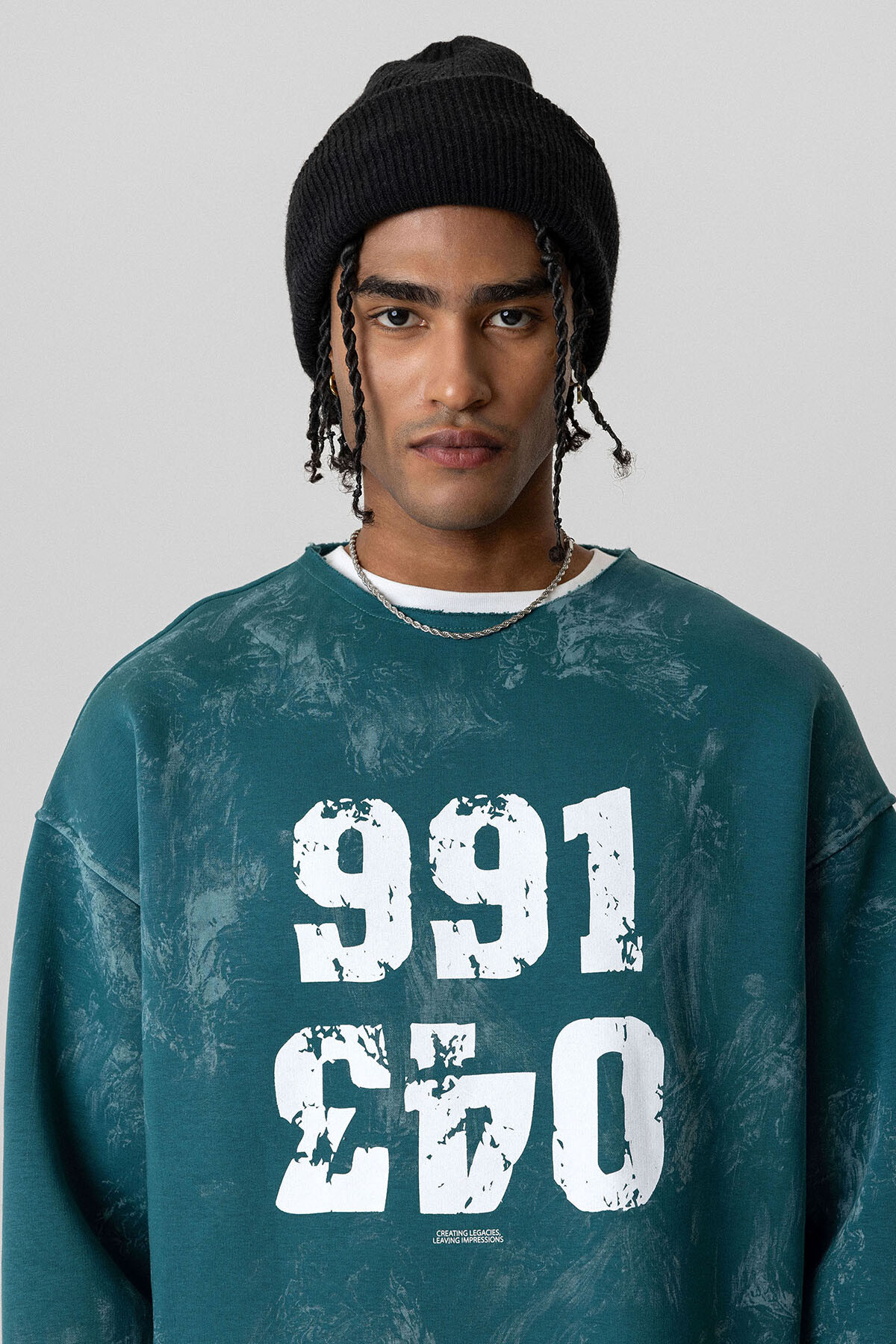 YAZI DETAYLI OVERSIZE SWEATSHIRT PETROL