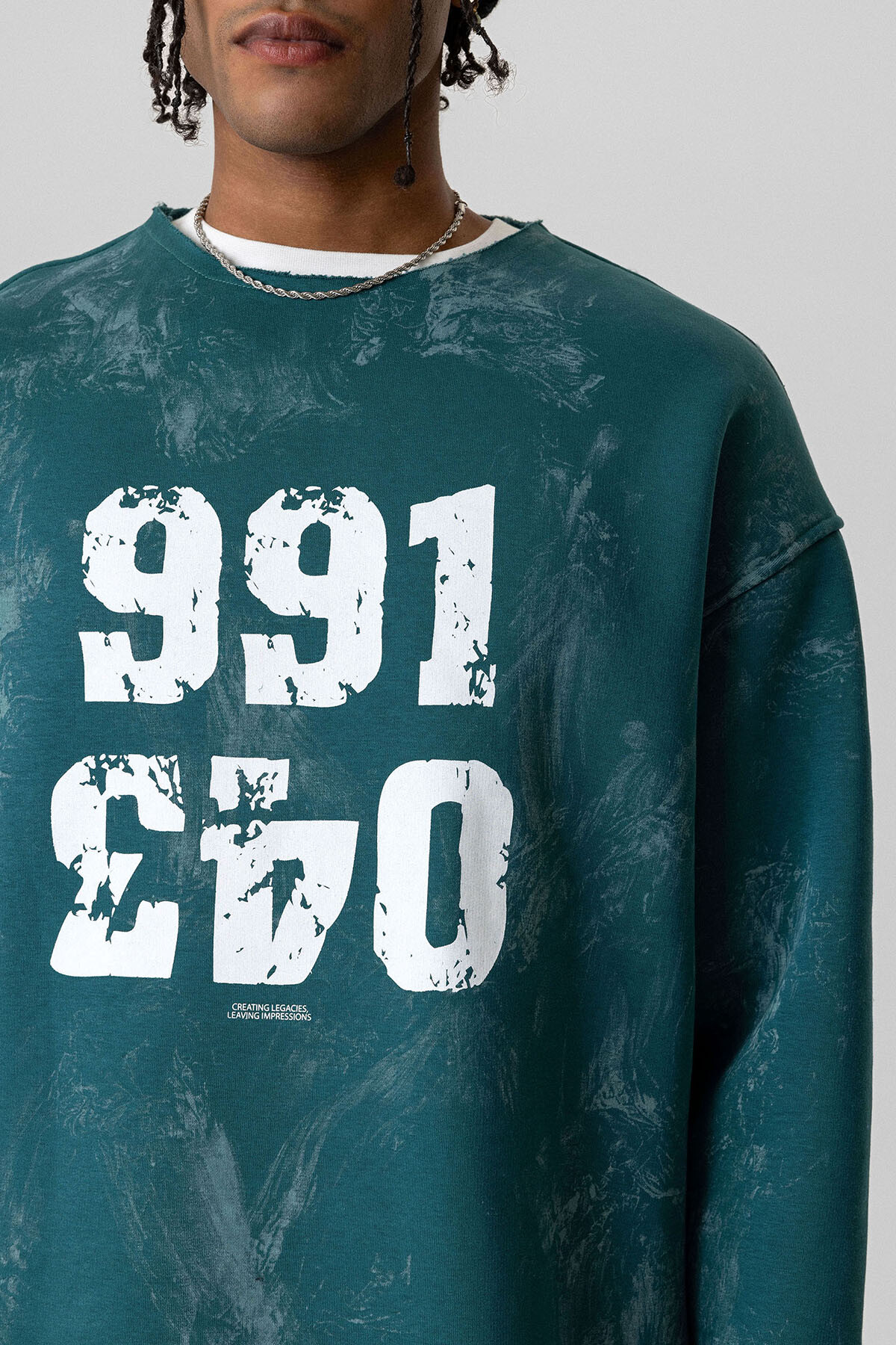 YAZI DETAYLI OVERSIZE SWEATSHIRT PETROL