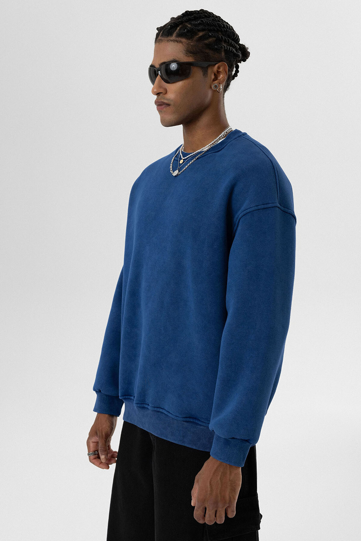 YIKAMALI BASIC OVERSIZE SWEATSHIRT İNDİGO