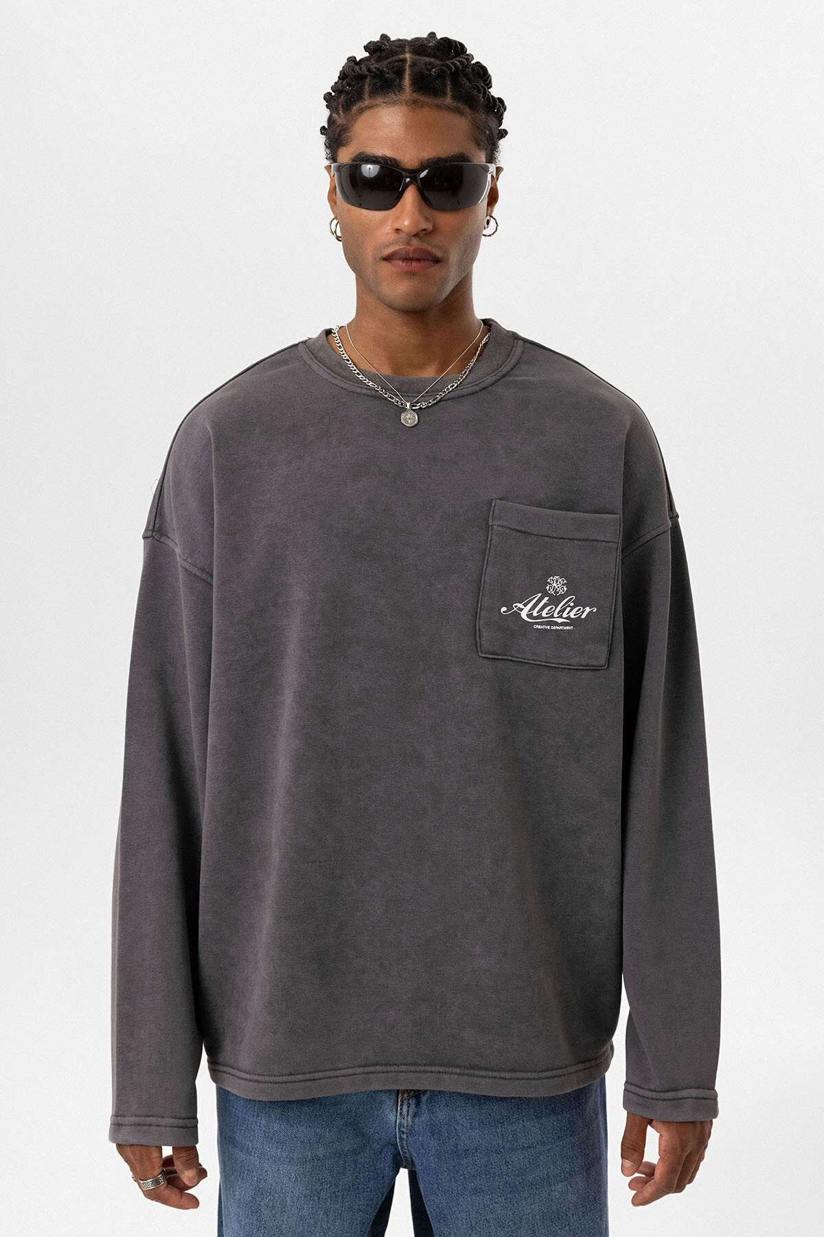 YIKAMALI OVERSIZE CEP DETAYLI SWEATSHIRT FÜME