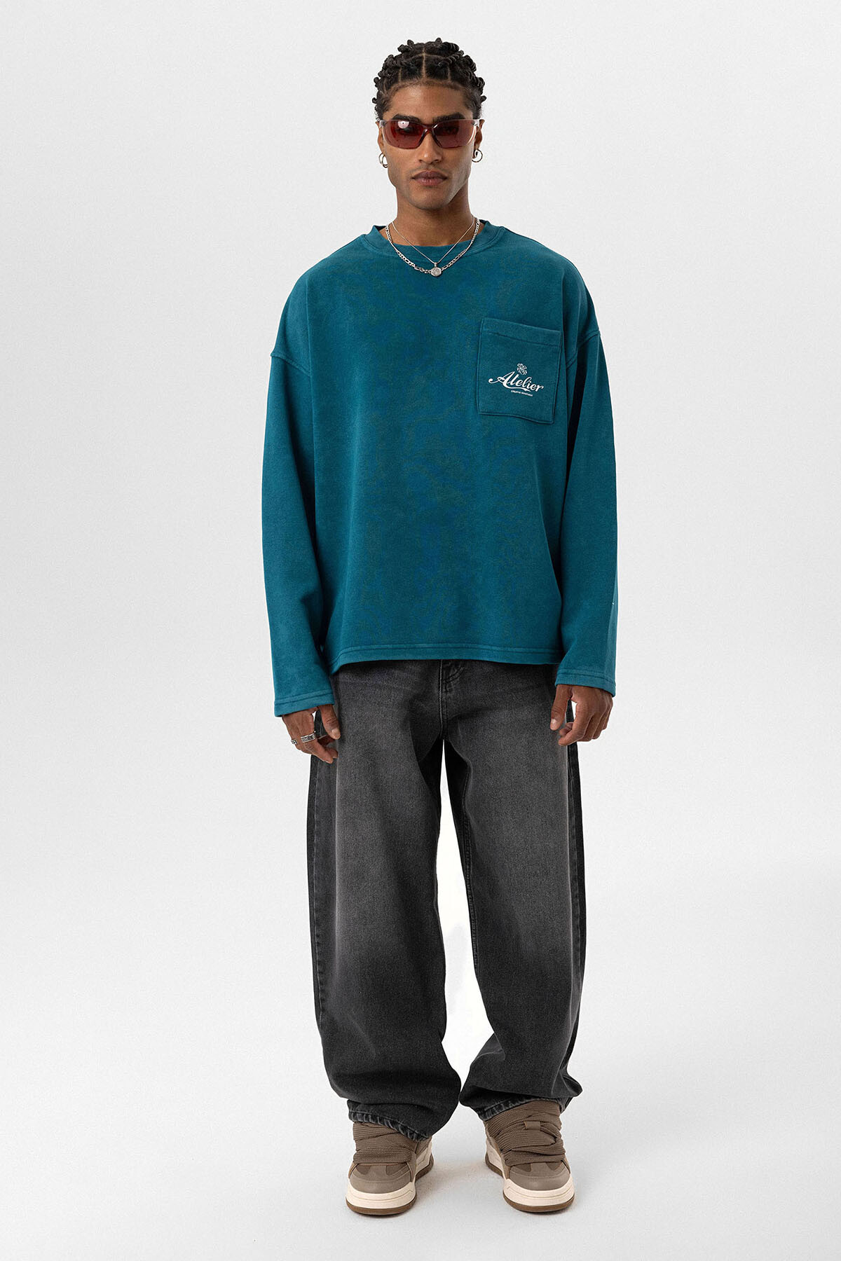 YIKAMALI OVERSIZE CEP DETAYLI SWEATSHIRT PETROL