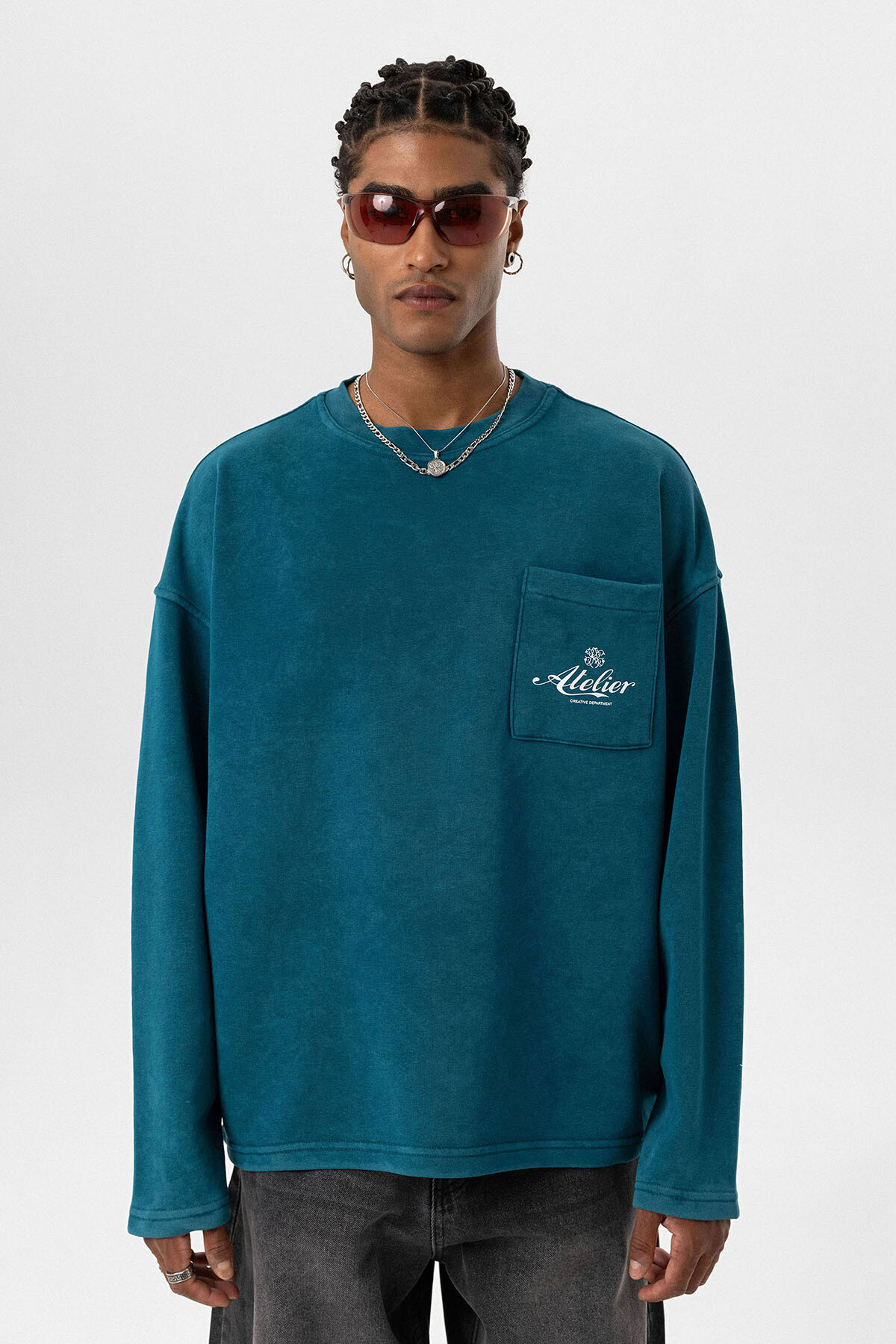 YIKAMALI OVERSIZE CEP DETAYLI SWEATSHIRT PETROL