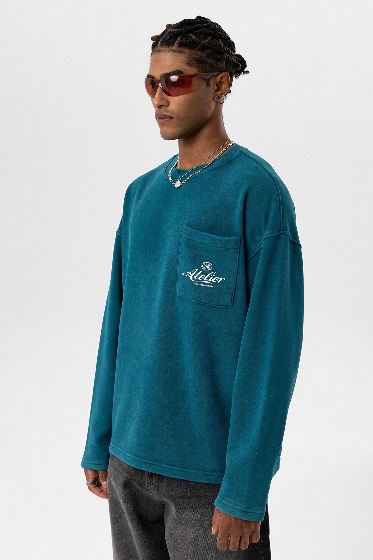 YIKAMALI OVERSIZE CEP DETAYLI SWEATSHIRT PETROL