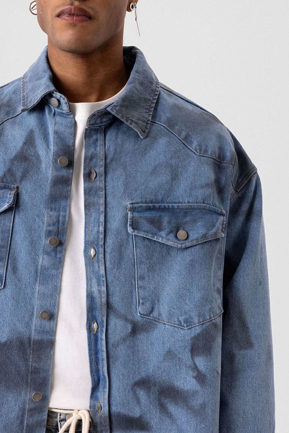 YIKAMALI OVERSIZE DENIM CEKET AÇIK MAVİ