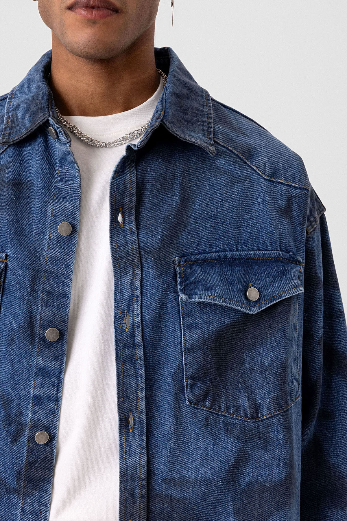 YIKAMALI OVERSIZE DENIM CEKET KOYU MAVİ