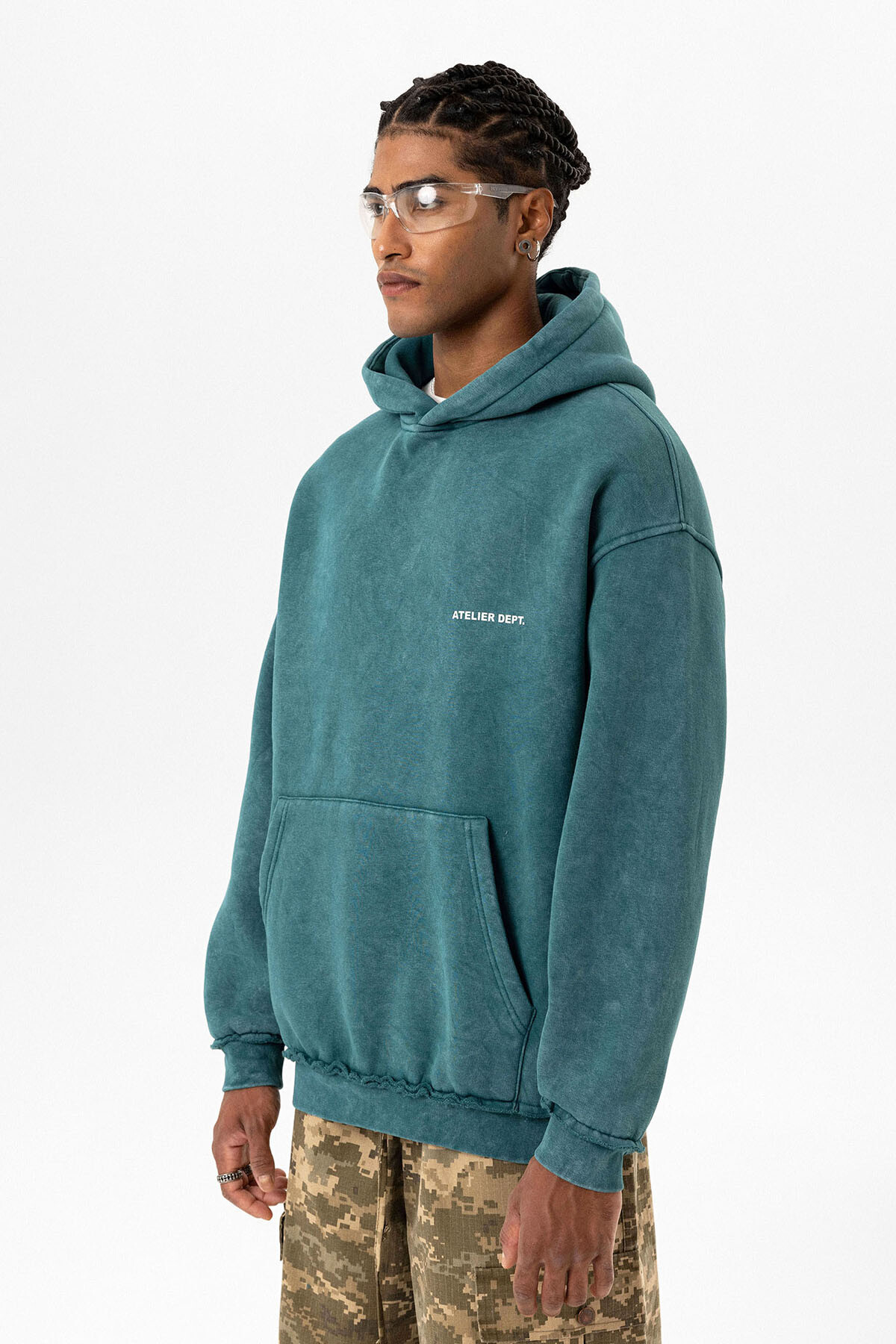 YIKAMALI OVERSIZE KAPÜŞONLU SWEATSHIRT PETROL