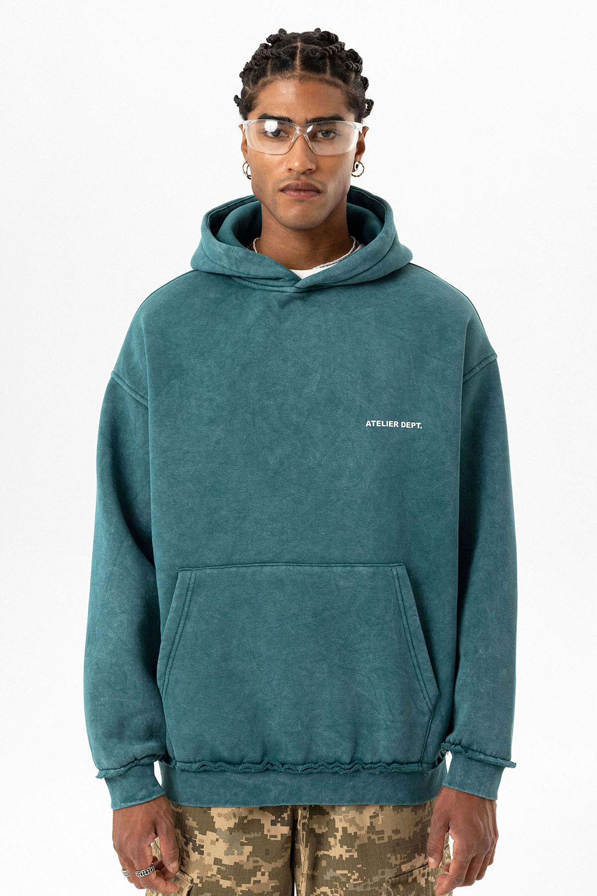 YIKAMALI OVERSIZE KAPÜŞONLU SWEATSHIRT PETROL