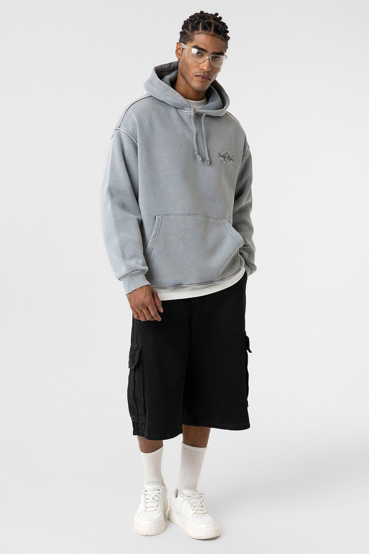 YIKAMALI SIRT BASKILI OVERSIZE SWEATSHIRT AÇIK GRİ