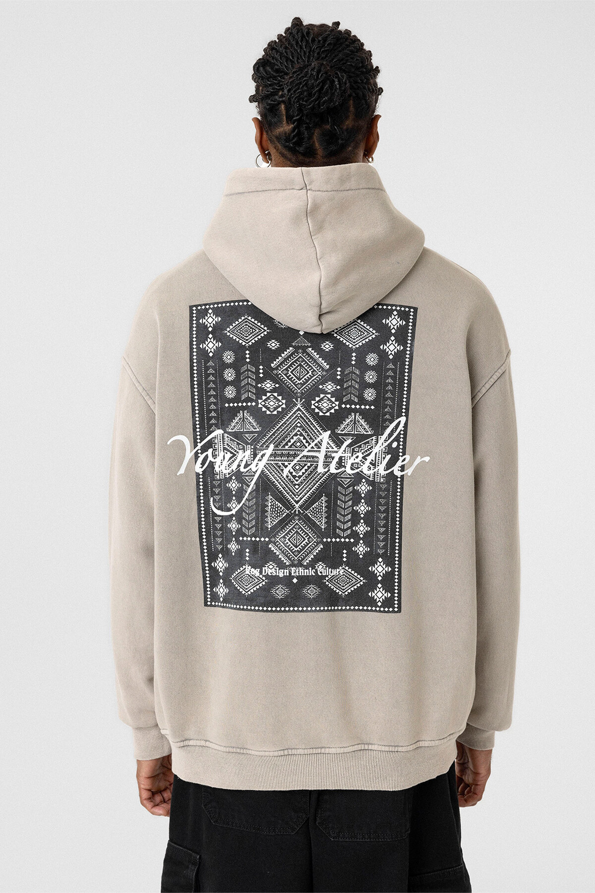 YIKAMALI SIRT BASKILI OVERSIZE SWEATSHIRT TAŞ