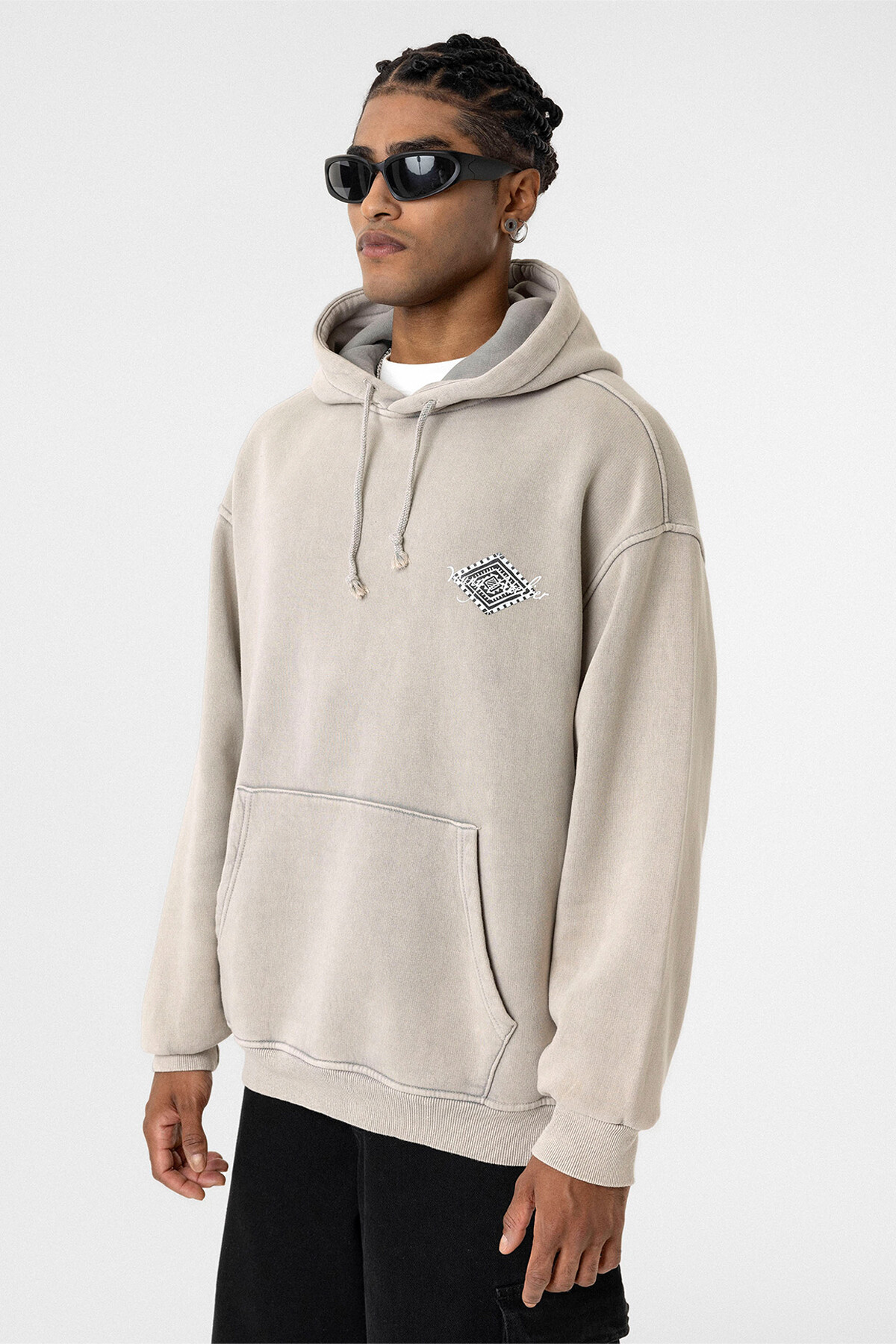 YIKAMALI SIRT BASKILI OVERSIZE SWEATSHIRT TAŞ