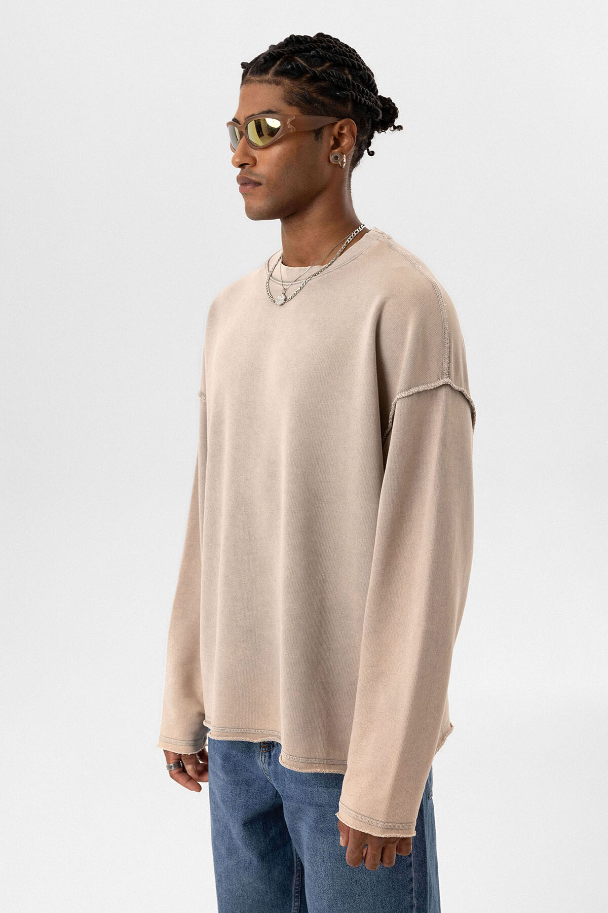 YIKAMALI SIRT DETAYLI OVERSIZE SWEATSHIRT TAŞ