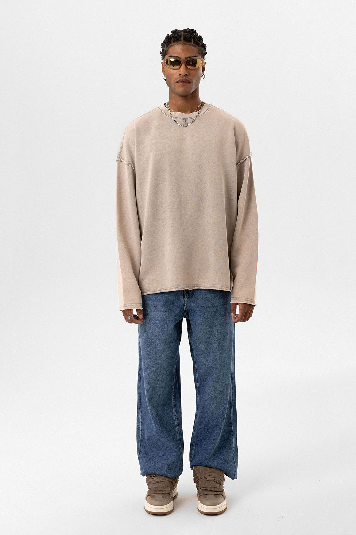 YIKAMALI SIRT DETAYLI OVERSIZE SWEATSHIRT TAŞ