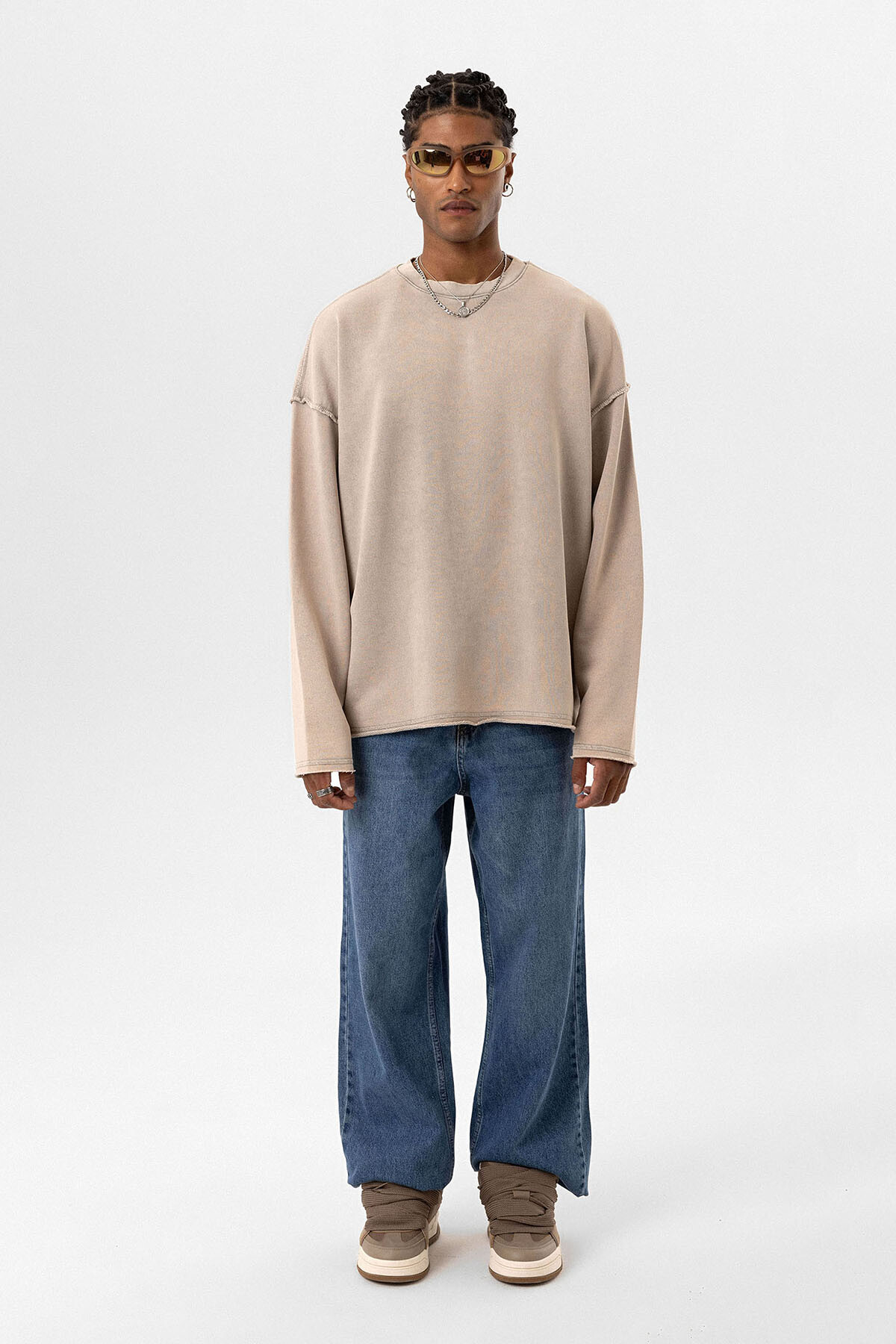 YIKAMALI SIRT DETAYLI OVERSIZE SWEATSHIRT TAŞ