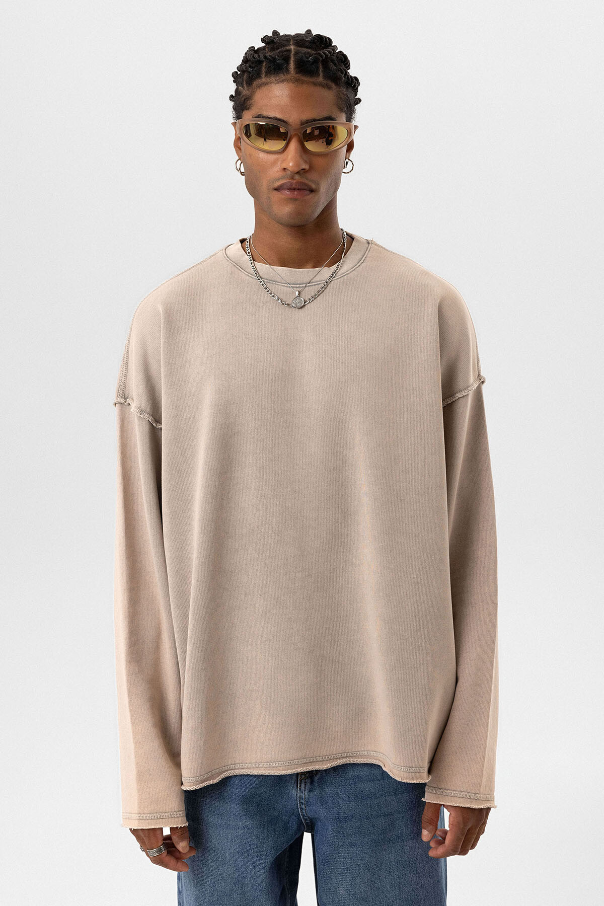 YIKAMALI SIRT DETAYLI OVERSIZE SWEATSHIRT TAŞ