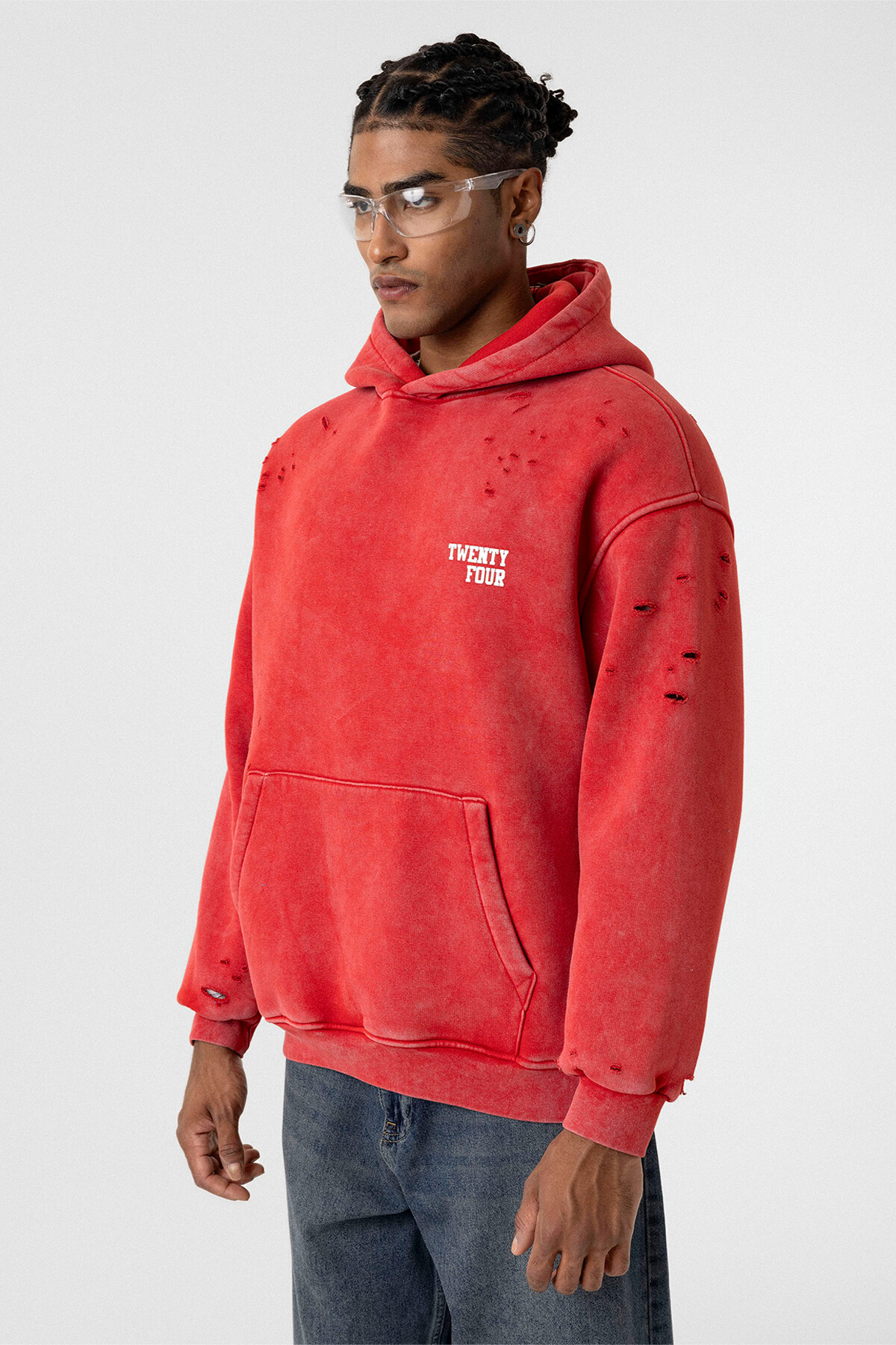 YIKAMALI YAZI DETAYLI OVERSIZE SWEATSHIRT KIRMIZI